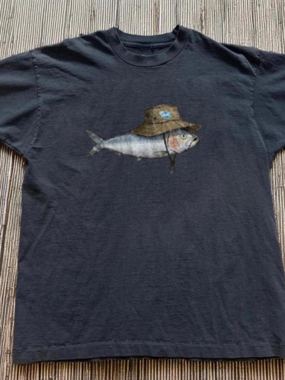 Black Fish Graphic T-Shirt with Hat Illustration